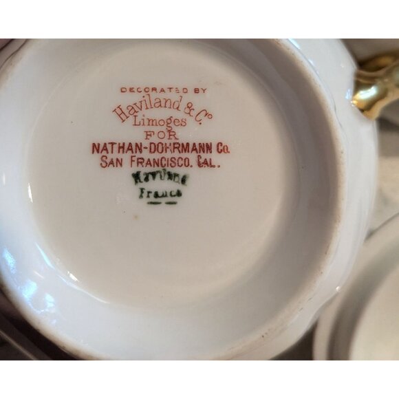 Haviland & Co Limoges Cream Sugar Bowl Gold Handles Bouquet Urn - Picture 16 of 16